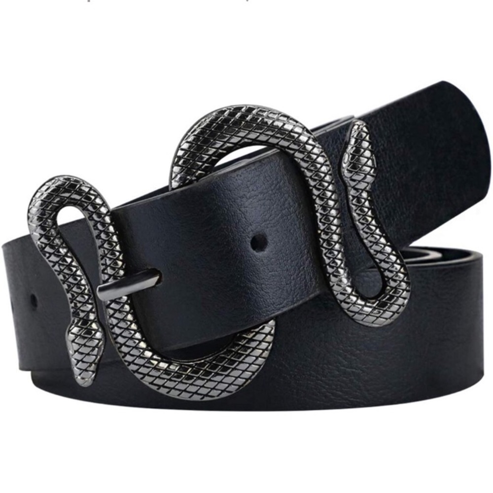 Think Vintage Online Black Leather Snake Buckle Belt 48
